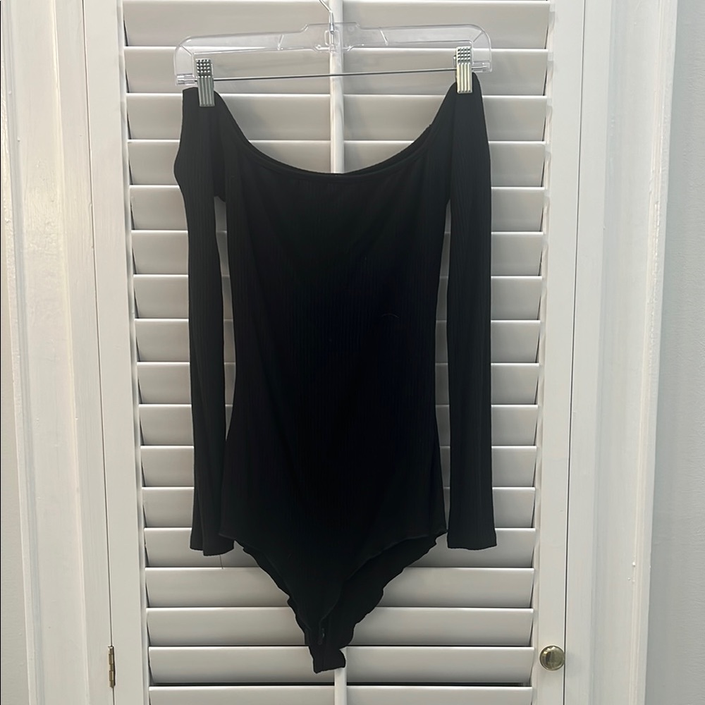 Emma & Sam Black Long Sleeve Off the Shoulder Bodysuit